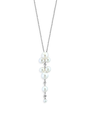 Bloomingdale's Cultured Freshwater Pearl & Diamond Lariat Necklace in 14K White Gold, 16-18