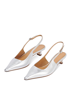 Aeyde Catrina Kitten Heel Slingback Pump In Silver