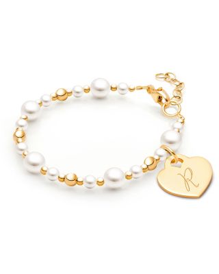 Tiny Blessings Girls' 14k Gold Dainty Cultured Pearls Initial 5.25 Bracelet - Baby, Little Kid, Big Kid In K Gold - R