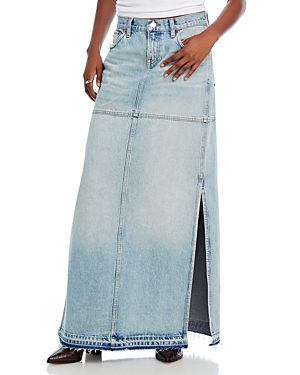 Re/done Mid Rise Split Skirt In Ripped Tide