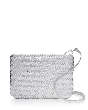 Madewell The Puff Crossbody Bag In Woven Metallic Leather In Bright Silver