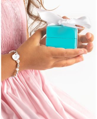  Girls Sterling Silver Crystals & Cultured Pearls & Initial 5.25" Bracelet - Children