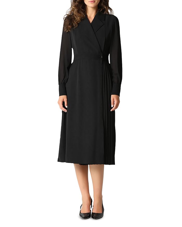 Gracia Pleated Button Side Wrap Over Dress | Bloomingdale's
