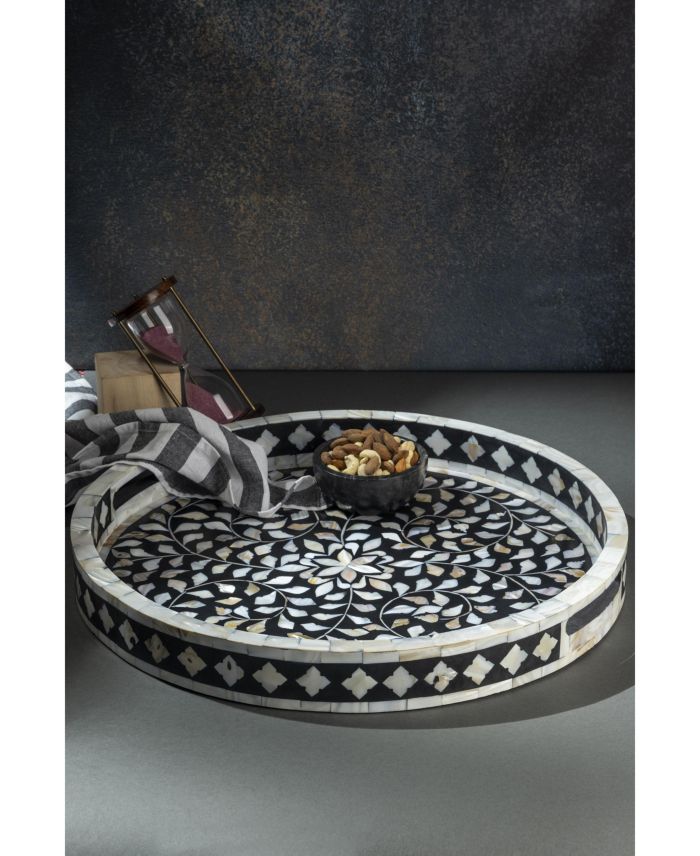 Jodhpur Mother of cultivated Pearl Decorative Tray - Black, 18"