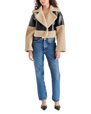 Alaina Faux Leather & Faux Shearling Cropped Coat