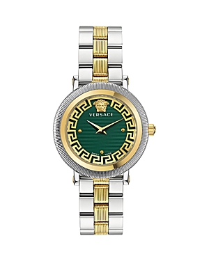 Shop Versace Greca Flourish Watch, 35mm In Green/two-tone