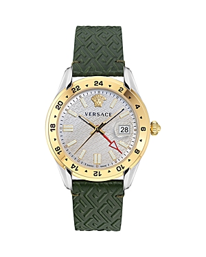 Versace Greca Time Gmt Watch, 41mm In Silver/green
