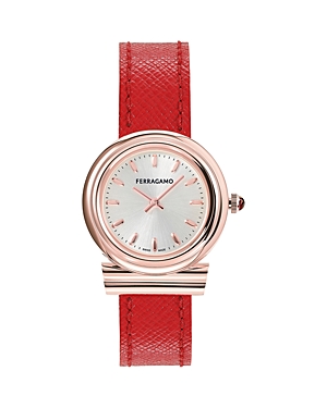Shop Ferragamo Gancini Watch, 28mm In Silver/red
