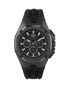 Philipp Plein Octagonal Case Chronograph Watch With Black Guilloche Dial In Black