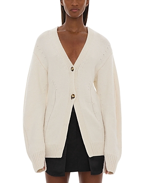Shop Helmut Lang Fitted Waist Cashmere Cardigan Sweater In Ivory