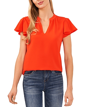 CECE CECE SPLIT NECK FLUTTER SLEEVE TOP