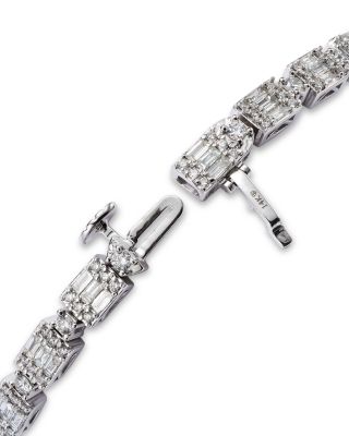 Diamond Round & Baguette  Tennis Bracelet in 14K White Gold, 3.0 tcw