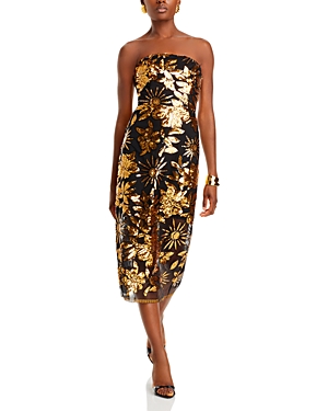 Shop Milly Kait Holiday Sequin Strapless Midi Dress In Gold Multi