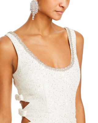 Self-Portrait Cutout Embellished Bouclé Mini Dress