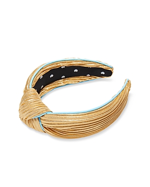 Shop Lele Sadoughi Pleated Knotted Headband In Gold/blue