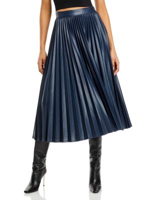 Cinq A Sept Cinq A Sept Maree Faux Leather Pleated Midi Skirt In Navy ModeSens