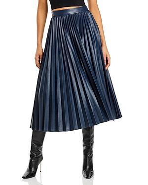 Cinq À Sept Cinq A Sept Maree Faux Leather Pleated Midi Skirt In Navy