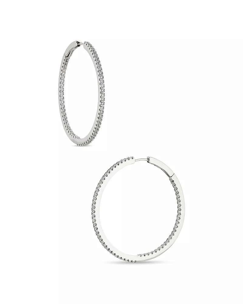 Nadri Pave Inside Out Hoop Earrings in 18K Gold Plated or Rhodium Plated