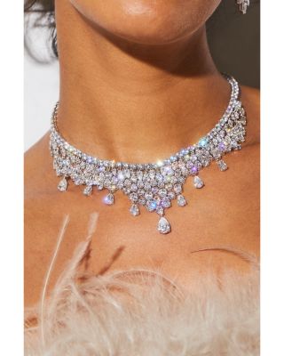 Glam Collar Necklace in Rhodium Plated, 18"