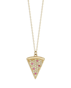 14K Yellow Gold Diamond & Ruby Pizza Slice Pendant Necklace, 16