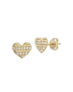 Moon & Meadow 14K Yellow Gold Pave Diamond Stripe Heart Stud Earrings
