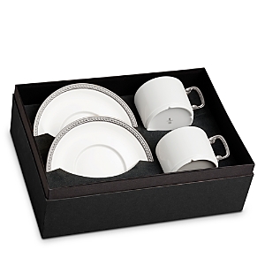 Shop L'objet Soie Tresse Platinum Tea Cup & Saucer Service For 2 In Silver