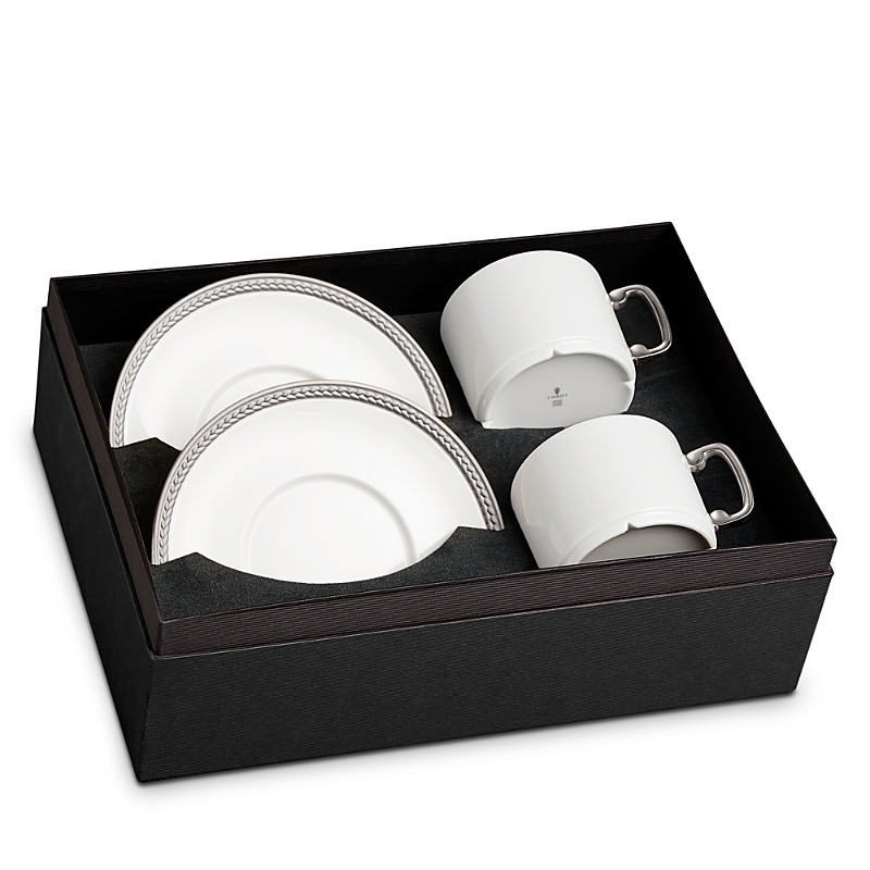 L'objet Soie Tressée 4-piece Tea Cup & Saucer Set In Silver