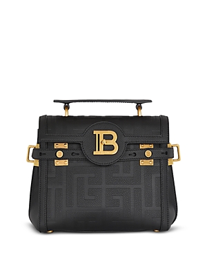 Balmain B Buzz 23 Grained Leather Monogram Satchel In Black/gold