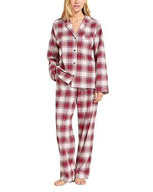 Shop Eberjey Flannel Long Holiday Pajama Set In Red/tartan Plaid