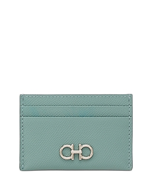 Ferragamo Salvatore Gancini Leather Card Case In Lucky Charm/silver