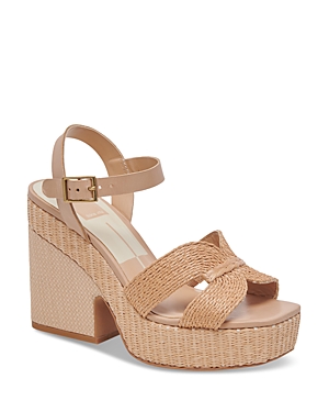 Dolce Vita Women's Cale Ankle Strap Espadrille Platform Sandals In Citrus Multi Raffia