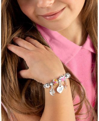  Girls' Sterling Silver Adore Charm Bracelet & Engraved Initial 6" Bracelet - Children