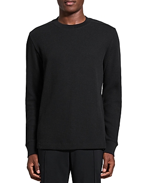 Theory Mattis Crew In Studio Long Sleeve Waffle Knit Tee In Black