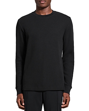 Shop Theory Mattis Crew In Studio Long Sleeve Waffle Knit Tee In Black