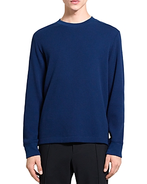 Shop Theory Mattis Crew In Studio Long Sleeve Waffle Knit Tee In Blueberry