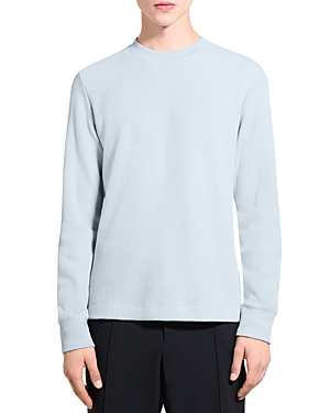 Theory Mattis Crew In Studio Long Sleeve Waffle Knit Tee In Ice
