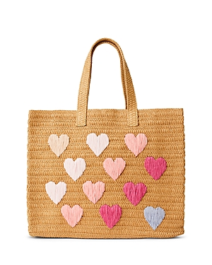 Btb Los Angeles Be Mine Straw Tote In Sand/pink