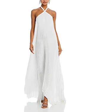 L'idée Deesse Pleated Halter Gown In Ivory