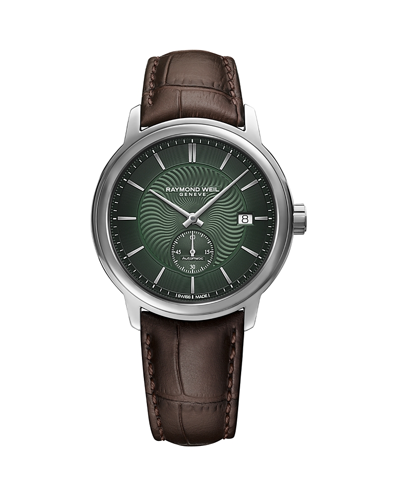 Raymond Weil Men's Swiss Automatic Maestro Small Seconds Brown Leather Strap Watch 40mm In Green/brown