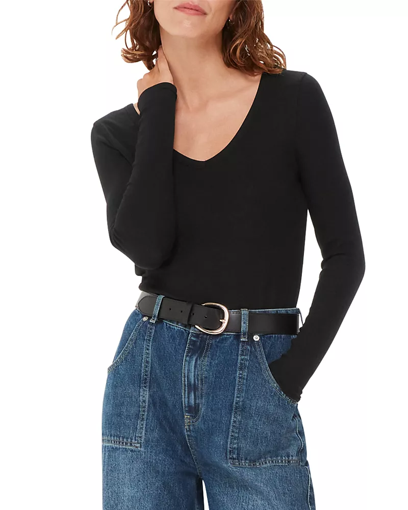 Whistles Essential Ribbed V Neck Top