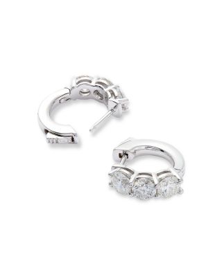 Diamond Three Stone Huggie Earrings in 14K White Gold, 2.0 tcw