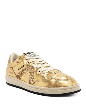 Shop Schutz Women's St 001 Almond Toe Glitter Detail Sneakers In Gold