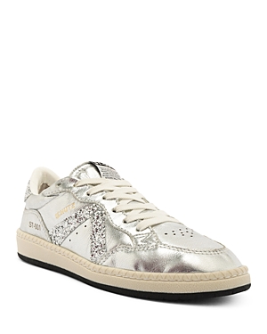 Shop Schutz Women's St 001 Almond Toe Glitter Detail Sneakers In Silver