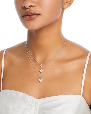 Diamond Flower Pendant Necklace in 14K White Gold, 2.0 tcw