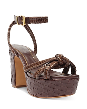 Shop Schutz Women's Kathleen Almond Toe Woven High Heel Platform Sandals In Dark Chocolate