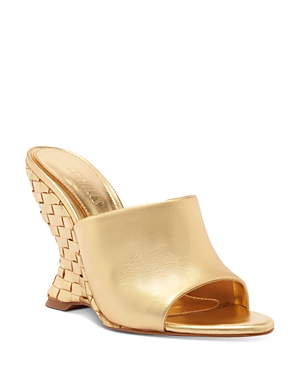 Shop Schutz Women's Aprill Almond Toe Woven Wedge Heel Sandals In Gold