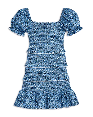 Katiejnyc Girls' Laila Puff Sleeve Tiered Smocked Dress - Big Kid In Navy Ditsy Floral