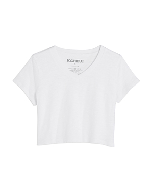 Katiejnyc Girls' Courage Cropped V Neck Tee - Big Kid In White