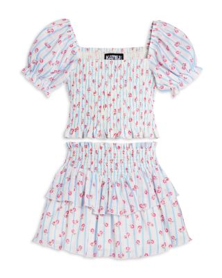 KatieJnyc - Girls' Marlee Smocked Floral Puff Sleeve Top & Brooke Skirt - Big Kid