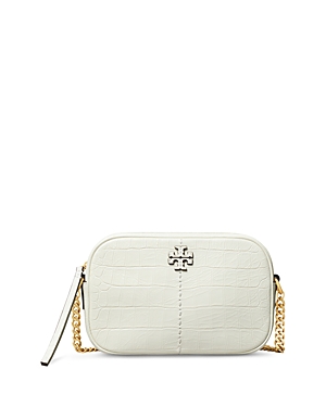 Shop Tory Burch Mcgraw Croc Embossed Leather Camera Bag In Optic White/gold